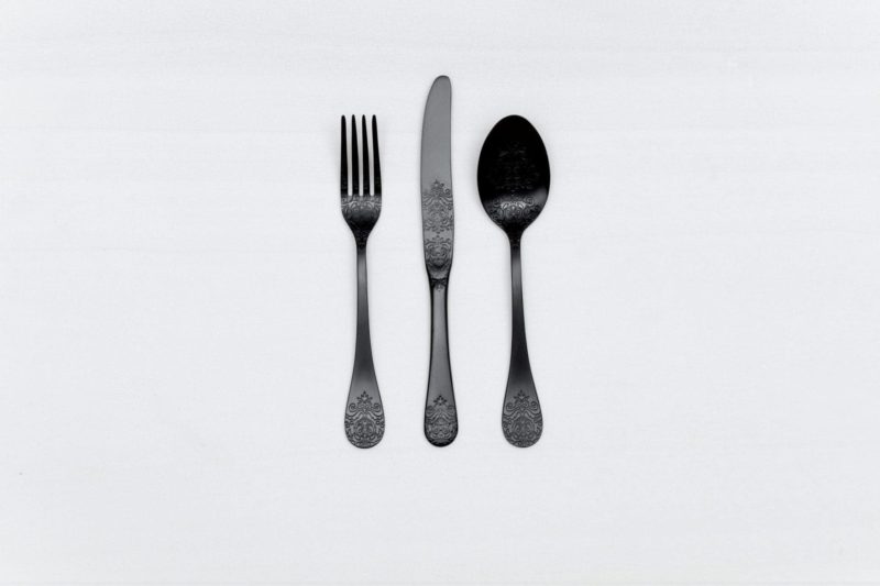 Matt black stainless steel cutlery for rent